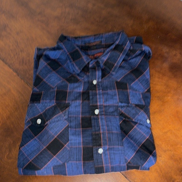 Canyon Guide Outfitters Men’s 3X Blue Plaid Western Snap Button Up Shirt - Picture 3 of 7
